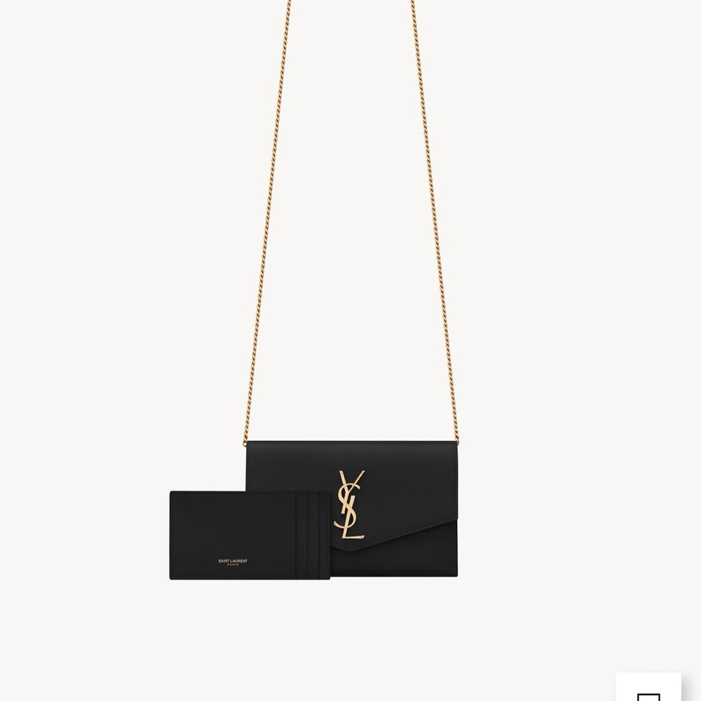 SAINT LAURENT Uptown Chain Wallet in Grain De Poudre Embossed Leather - Picture 9 of 14